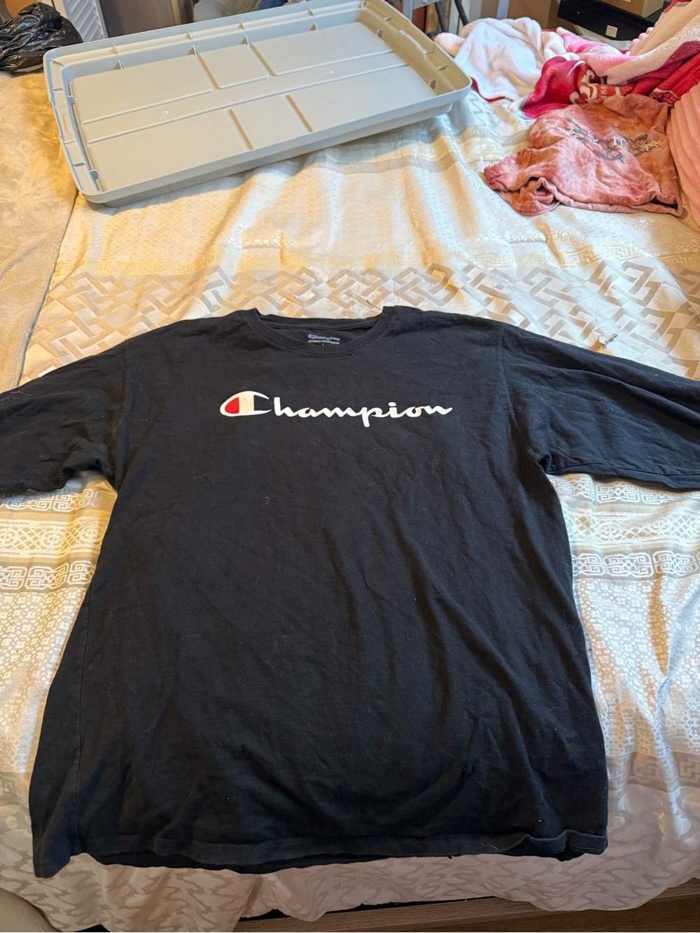 Champion Black Short Sleeve Tee with Script Logo